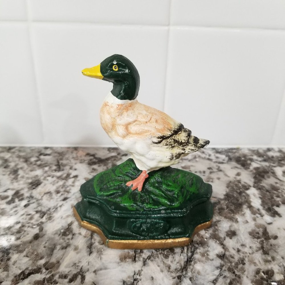 Cast Iron 4 inch Doorstop Duck Handpainted